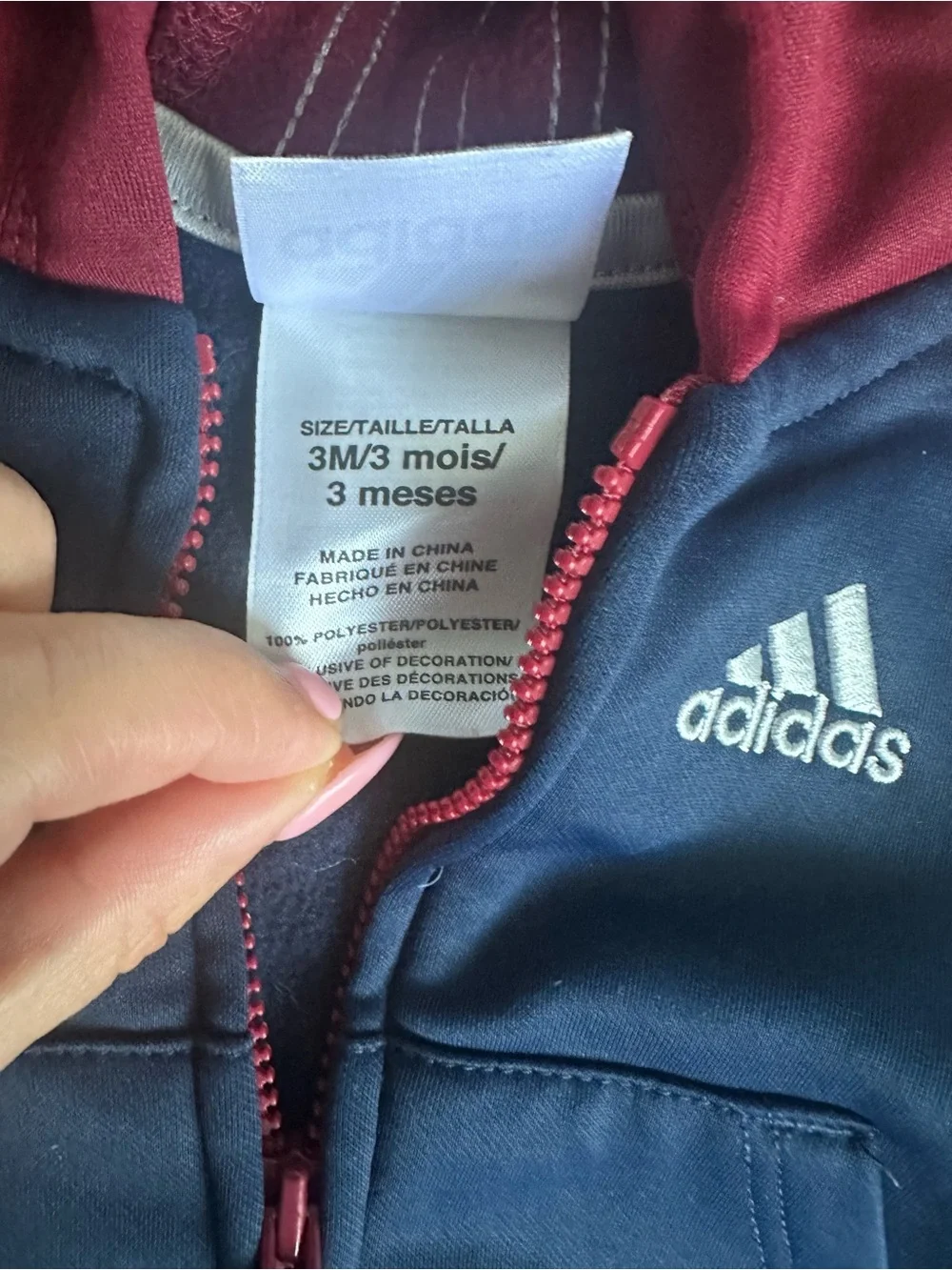 adidas Navy and Burgundy Baby Hoodie Tracksuit Set